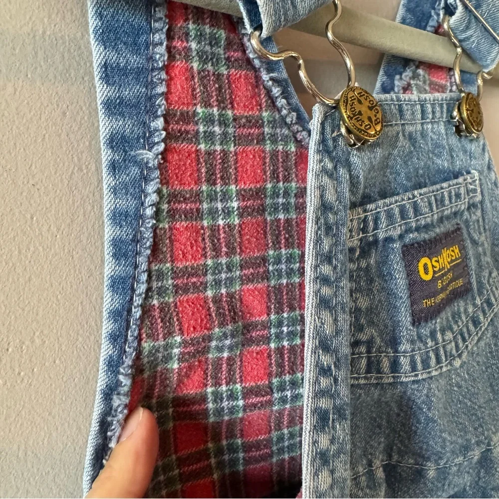 Vintage Osh Kosh B’Gosh Baby Red Navy‎ Plaid Flannel Denim Overalls 12 months
